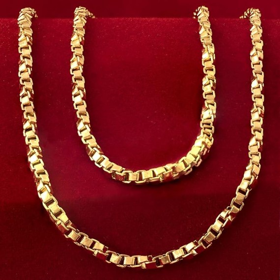 2.6mm Twisted Box Chain Necklace 24k Gold Plated Women and Men