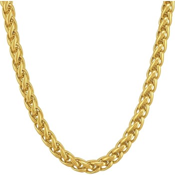 Weave Chain Necklace for Women and Men 24k Real Gold Plated
