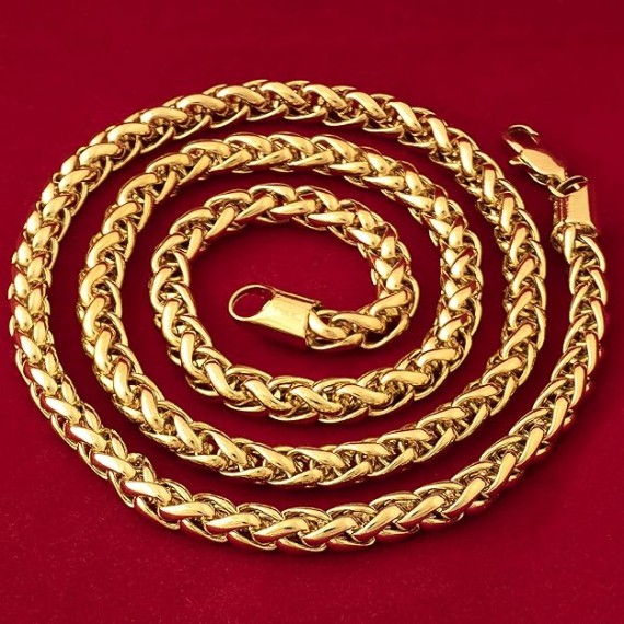 Weave Chain Necklace for Women and Men 24k Real Gold Plated