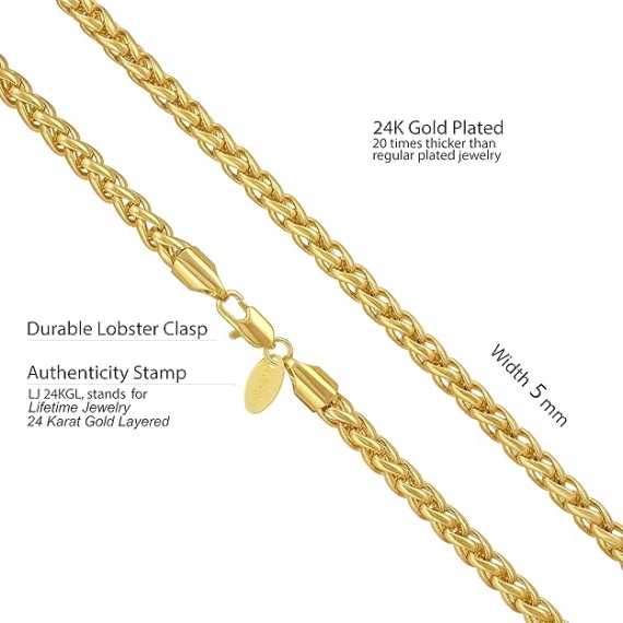 Weave Chain Necklace for Women and Men 24k Real Gold Plated