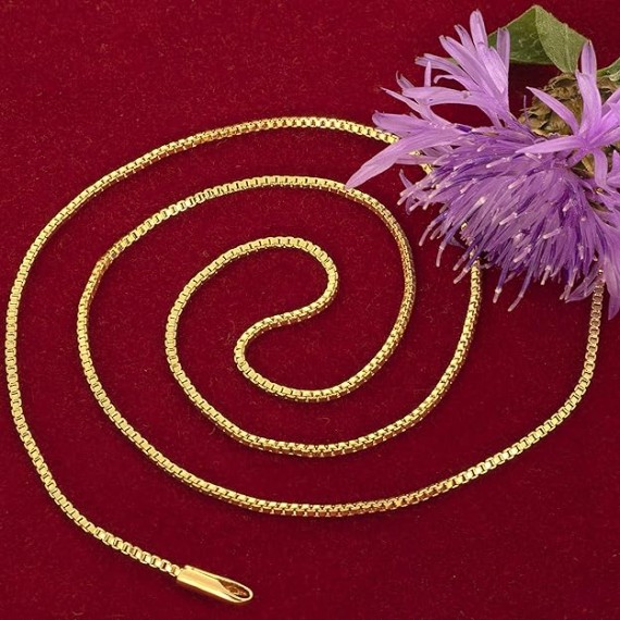 1mm Box Chain Necklace for Women and Men 24k Real Gold Plated
