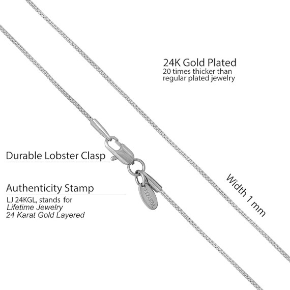 1mm Box Chain Necklace for Women and Men 24k Real Gold Plated