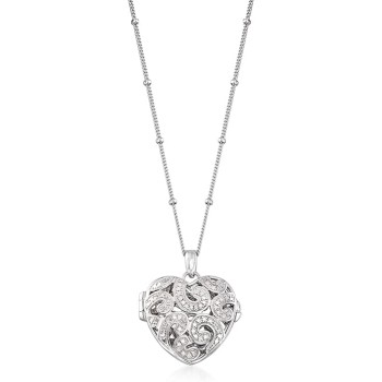 Sterling Silver Heart Locket Necklace With Diamond Accent