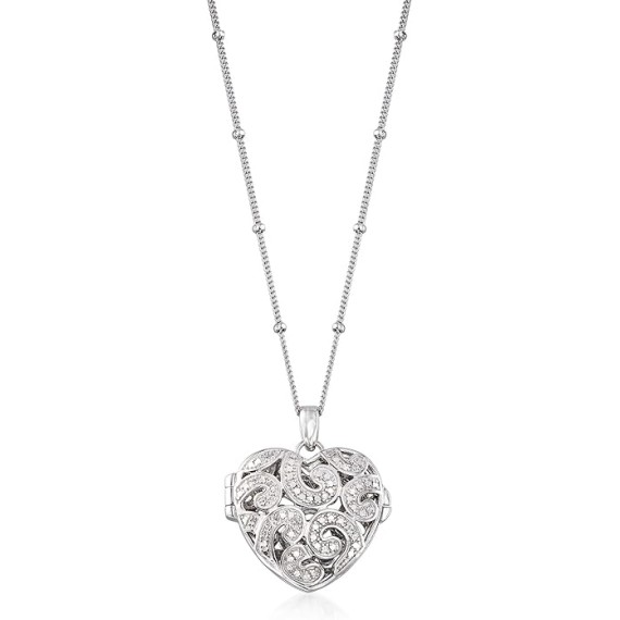 Sterling Silver Heart Locket Necklace With Diamond Accent
