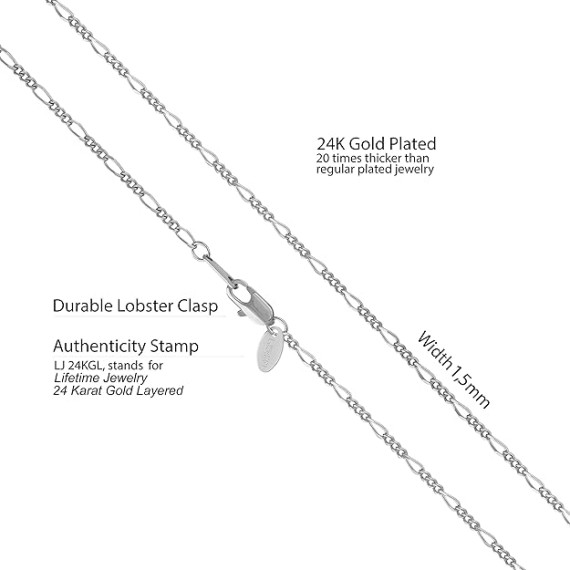 1.5mm Figaro Chain Necklace Women and Men 24k Real Gold Plated