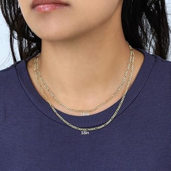 10k Real Yellow Gold Figaro Link 2.5mm Chain Necklace (16"-26") Italian Jewelry for Men & Women