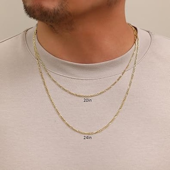 10k Real Yellow Gold Figaro Link 2.5mm Chain Necklace (16"-26") Italian Jewelry for Men & Women