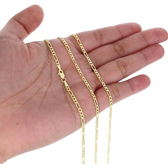 10k Real Yellow Gold Figaro Link 2.5mm Chain Necklace (16"-26") Italian Jewelry for Men & Women