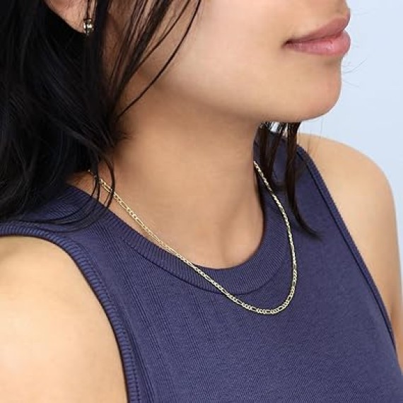 10k Real Yellow Gold Figaro Link 2.5mm Chain Necklace (16"-26") Italian Jewelry for Men & Women