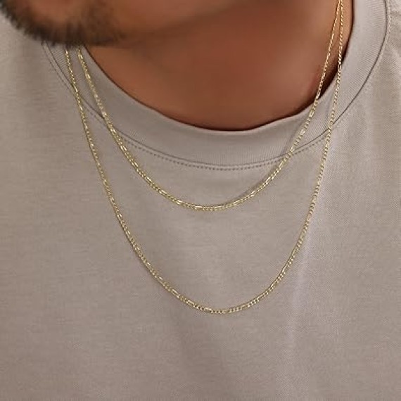10k Real Yellow Gold Figaro Link 2.5mm Chain Necklace (16"-26") Italian Jewelry for Men & Women