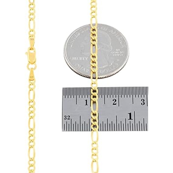 10k Real Yellow Gold Figaro Link 2.5mm Chain Necklace (16"-26") Italian Jewelry for Men & Women