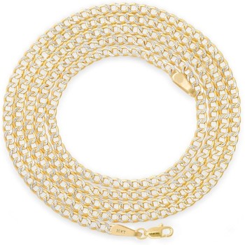 10k Real Yellow Gold Cuban Curb Link 2mm Diamond Cut Pave Chain Necklace (16"-24") Two Tone Italian Jewelry for Men & Women