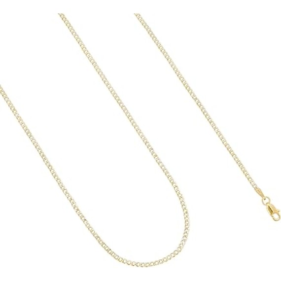 10k Real Yellow Gold Cuban Curb Link 2mm Diamond Cut Pave Chain Necklace (16"-24") Two Tone Italian Jewelry for Men & Women