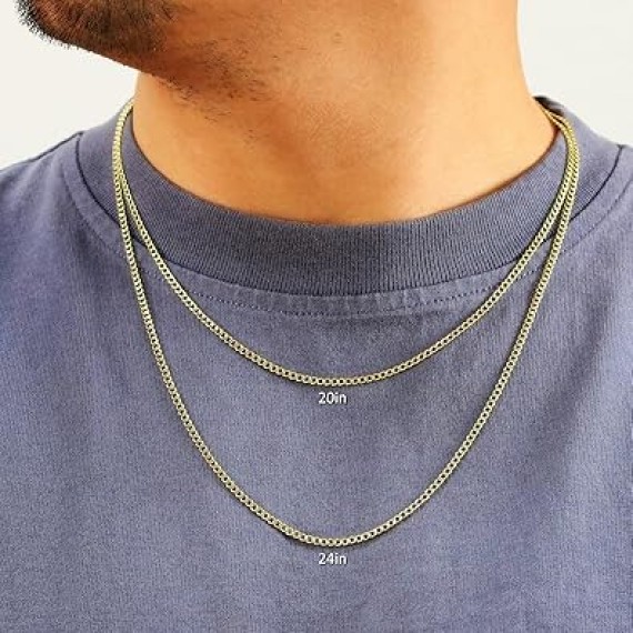 10k Real Yellow Gold Cuban Curb Link 2.5mm Chain Necklace (16"-26") Italian Jewelry for Men & Women