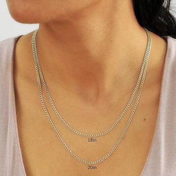 10k Real Yellow Gold Cuban Curb Link 2.5mm Chain Necklace (16"-26") Italian Jewelry for Men & Women