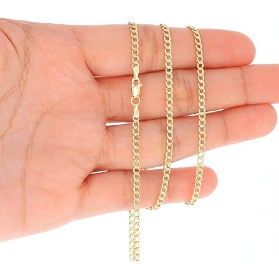 10k Real Yellow Gold Cuban Curb Link 2.5mm Chain Necklace (16"-26") Italian Jewelry for Men & Women