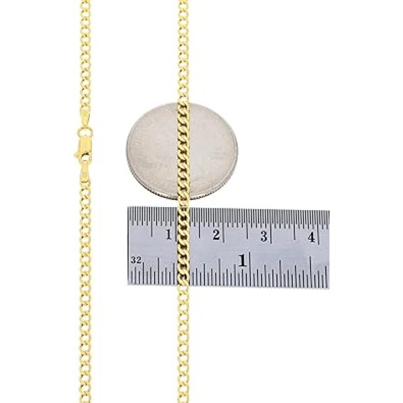 10k Real Yellow Gold Cuban Curb Link 2.5mm Chain Necklace (16"-26") Italian Jewelry for Men & Women
