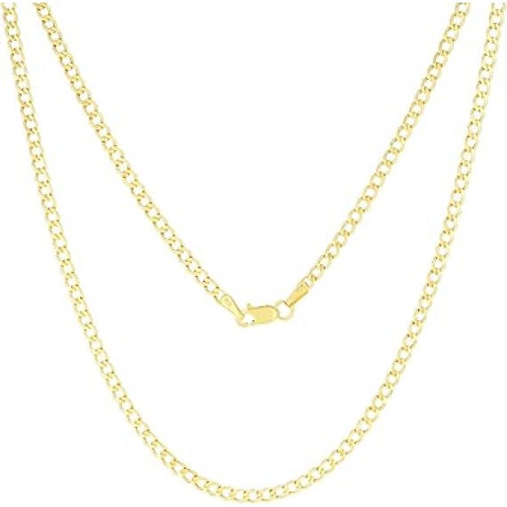 10k Real Yellow Gold Cuban Curb Link 2.5mm Chain Necklace (16"-26") Italian Jewelry for Men & Women