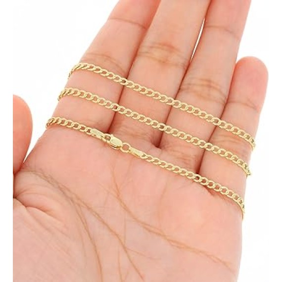 10k Real Yellow Gold Cuban Curb Link 2.5mm Chain Necklace (16"-26") Italian Jewelry for Men & Women