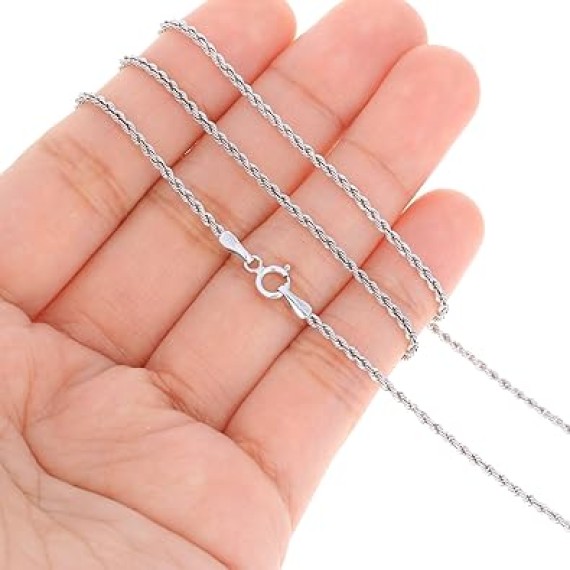10k Real White Gold 1.5mm Rope Chain Diamond Cut Necklace (14"-26") Dainty Italian Jewelry for Men & Women