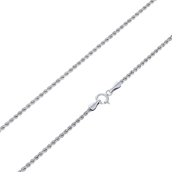 10k Real White Gold 1.5mm Rope Chain Diamond Cut Necklace (14"-26") Dainty Italian Jewelry for Men & Women