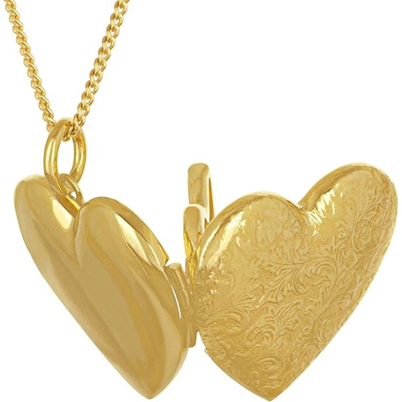 Antique Heart Locket Necklace That Holds Pictures 24k Gold Plated
