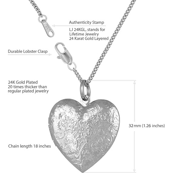 Antique Heart Locket Necklace That Holds Pictures 24k Gold Plated