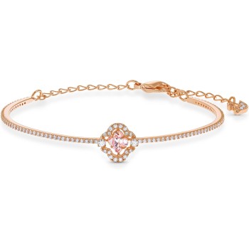 Sparkling Dance Clover Necklace, Earrings, and Bracelet Jewelry Collection, Rose Gold Tone Finish, Pink Crystals, Clear Crystals