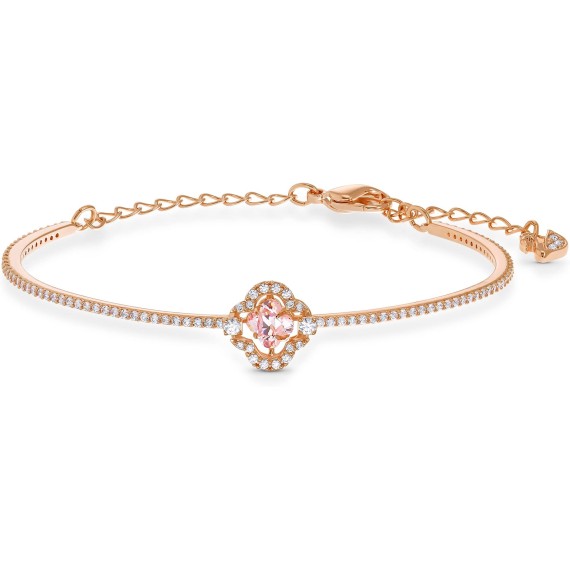 Sparkling Dance Clover Necklace, Earrings, and Bracelet Jewelry Collection, Rose Gold Tone Finish, Pink Crystals, Clear Crystals