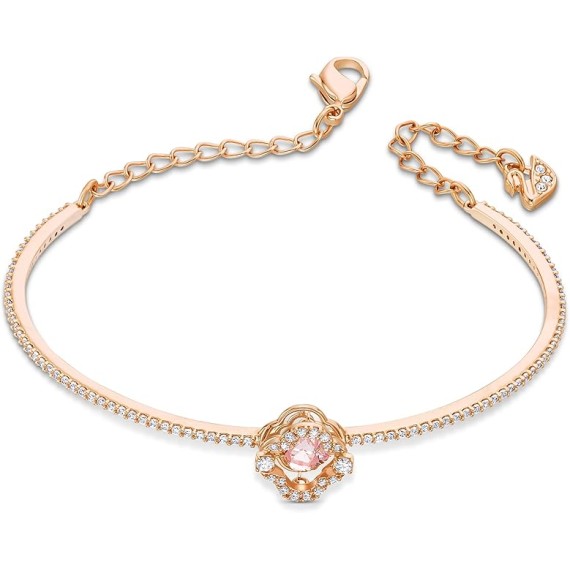 Sparkling Dance Clover Necklace, Earrings, and Bracelet Jewelry Collection, Rose Gold Tone Finish, Pink Crystals, Clear Crystals