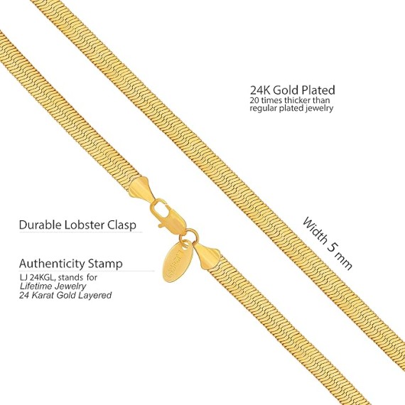 5mm Flexible Herringbone Chain Necklace 24k Real Gold Plated