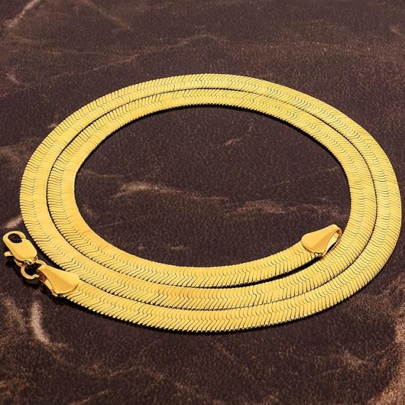 5mm Flexible Herringbone Chain Necklace 24k Real Gold Plated