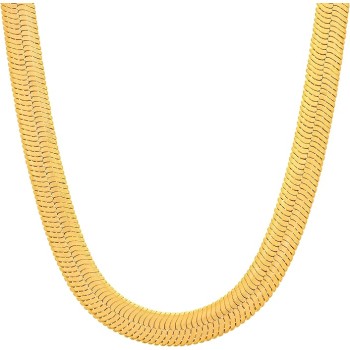 7mm Flexible Herringbone Chain Necklace 24k Real Gold Plated