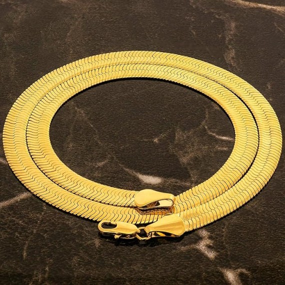 7mm Flexible Herringbone Chain Necklace 24k Real Gold Plated