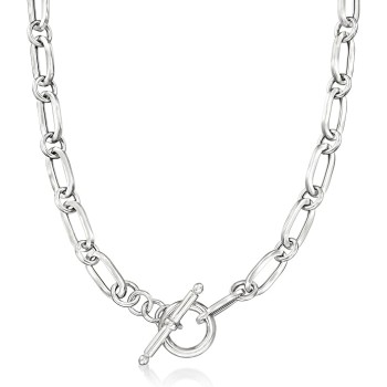 Italian Sterling Silver Paper Clip Link Toggle Necklace