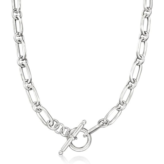 Italian Sterling Silver Paper Clip Link Toggle Necklace
