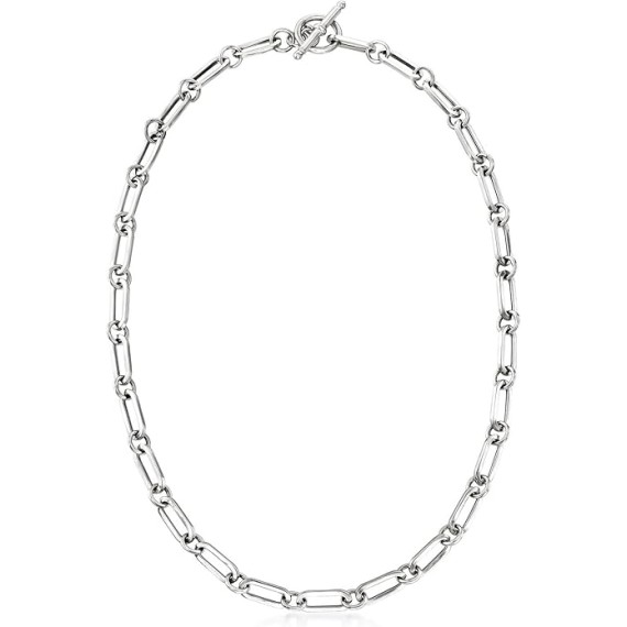 Italian Sterling Silver Paper Clip Link Toggle Necklace