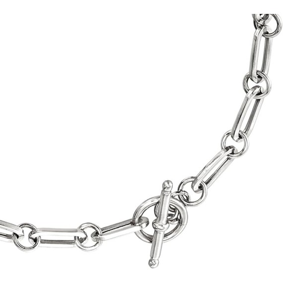 Italian Sterling Silver Paper Clip Link Toggle Necklace