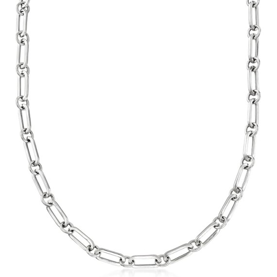 Italian Sterling Silver Paper Clip Link Toggle Necklace