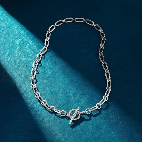 Italian Sterling Silver Paper Clip Link Toggle Necklace