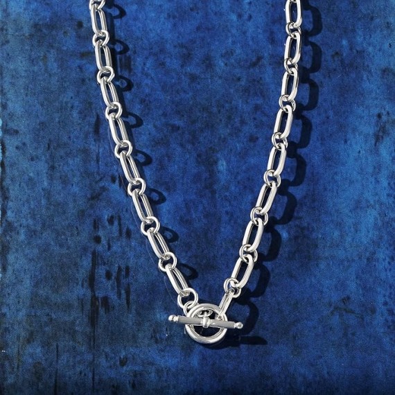 Italian Sterling Silver Paper Clip Link Toggle Necklace
