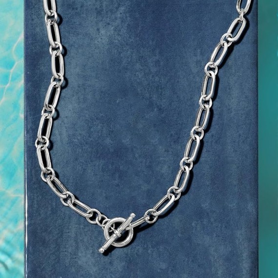 Italian Sterling Silver Paper Clip Link Toggle Necklace