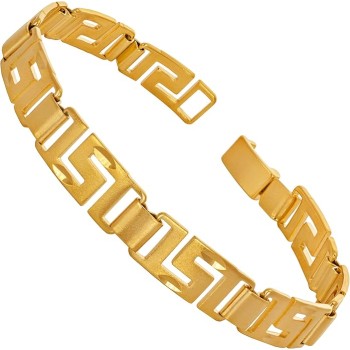 8.5mm Greek Key Bracelet for Women and Men 24k Real Gold Plated