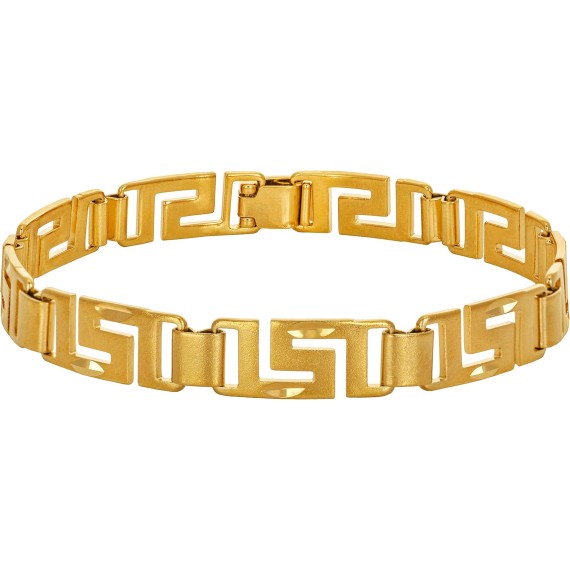 8.5mm Greek Key Bracelet for Women and Men 24k Real Gold Plated