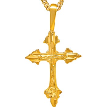 Diamond Cut Cross Necklaces for Women & Men 24k Real Gold Plated