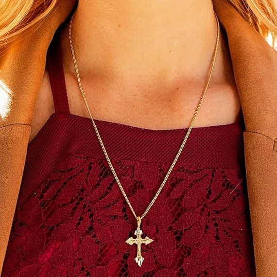 Diamond Cut Cross Necklaces for Women & Men 24k Real Gold Plated