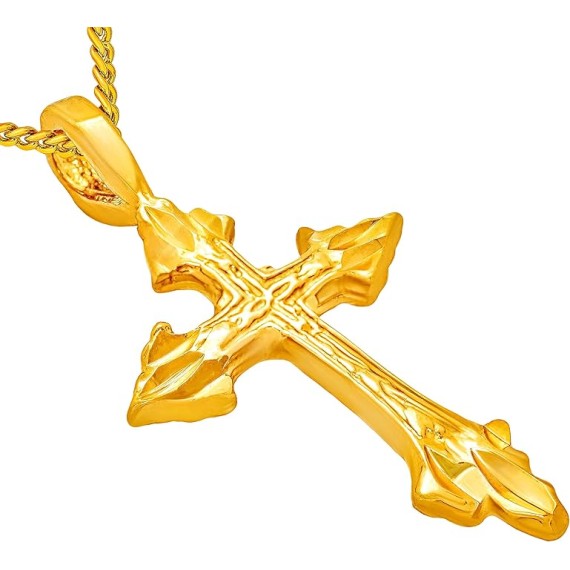 Diamond Cut Cross Necklaces for Women & Men 24k Real Gold Plated
