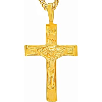 Small Simple Crucifix Necklaces for Men & Women 24k Real Gold Plated