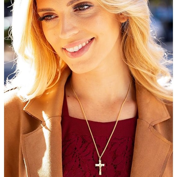 Small Simple Crucifix Necklaces for Men & Women 24k Real Gold Plated