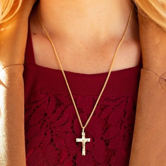 Small Simple Crucifix Necklaces for Men & Women 24k Real Gold Plated